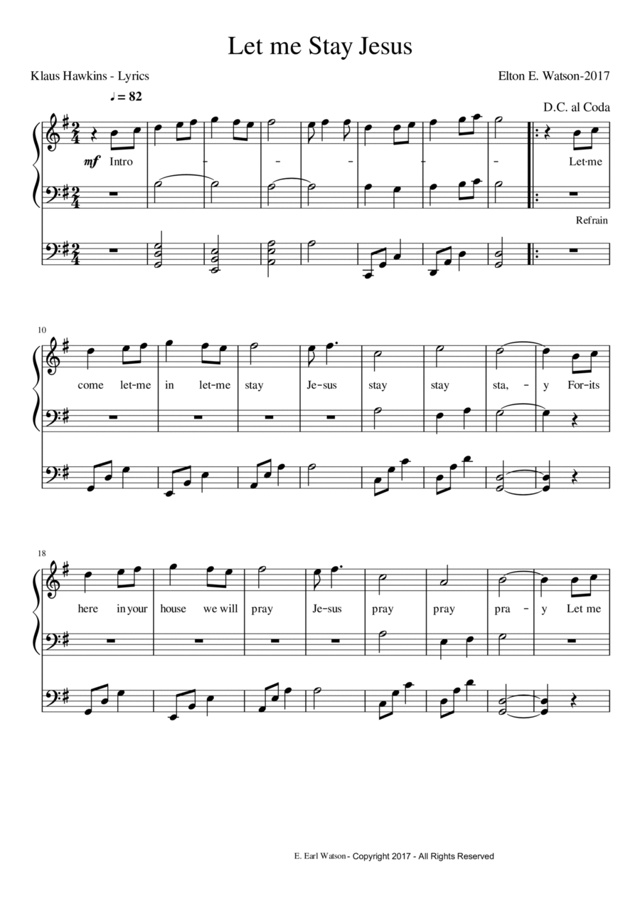 Let me Stay Jesus Piano, Vocal, Guitar scores gallery preview page 1