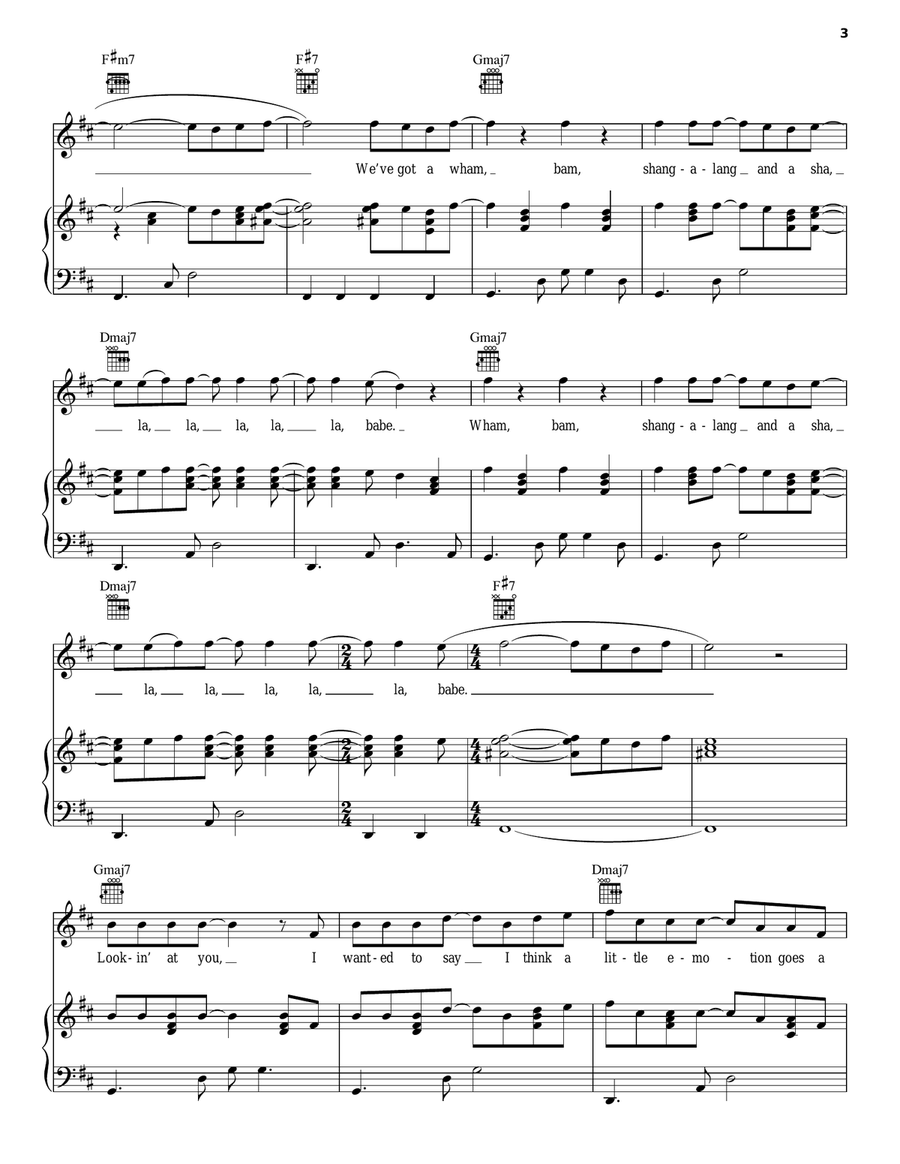 Wham Bam Shang-A-Lang Piano, Vocal, Guitar scores gallery preview page 3