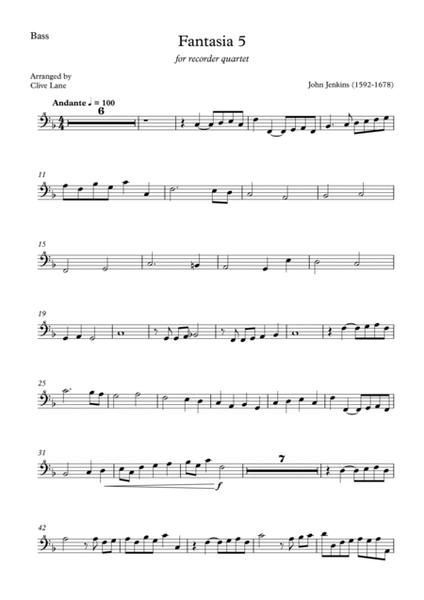 Jenkins Fantasia 5 for recorder quartet image number null