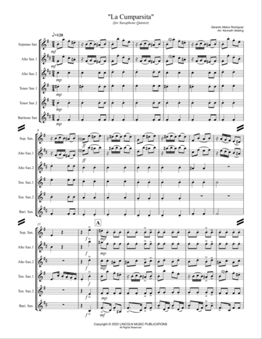 La Cumparsita (Tango) (for Saxophone Quintet SATTB or AATTB) Saxophone Quintet scores gallery preview page 2