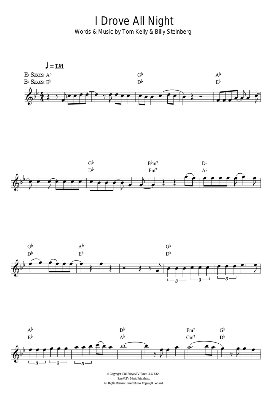 I Drove All Night I Drove All Night Alto Saxophone scores gallery preview page 1