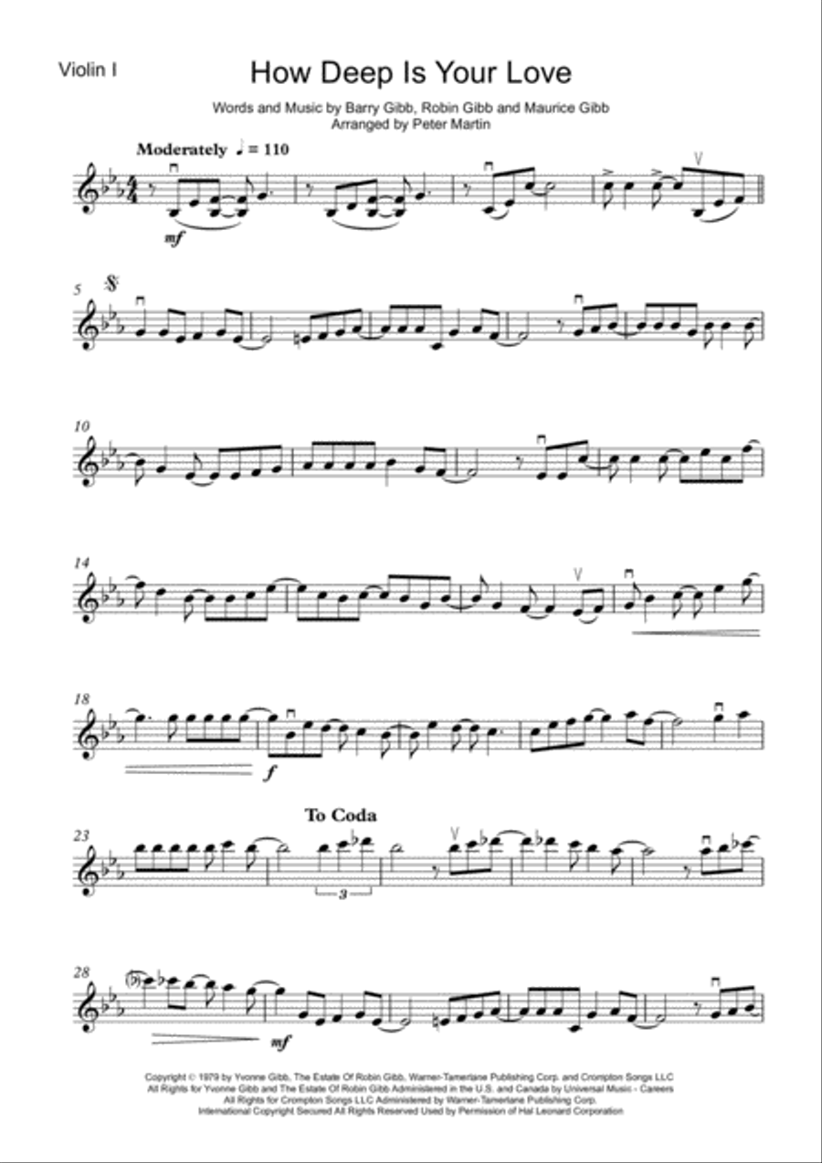 How Deep Is Your Love from the Motion Picture SATURDAY NIGHT FEVER String Quartet scores gallery preview page 3