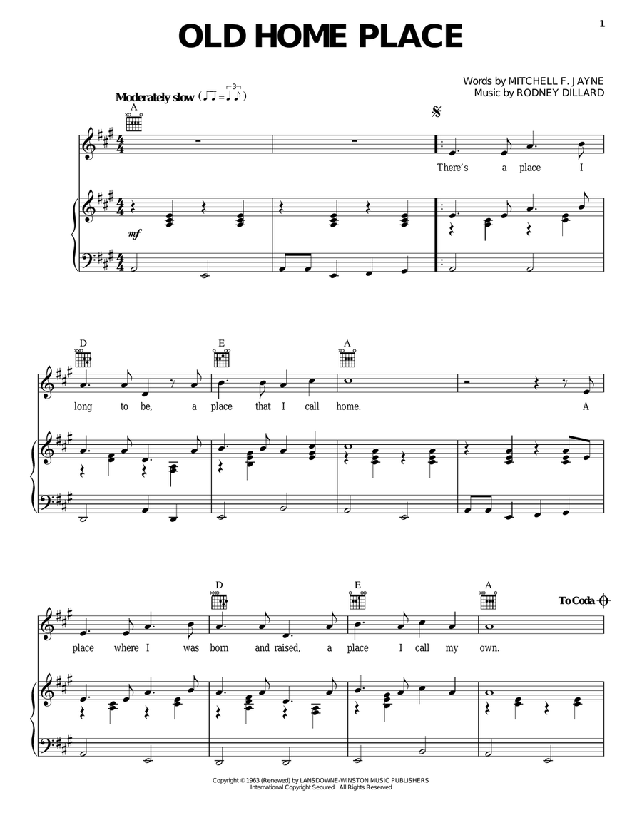 Old Home Place Old Home Place Piano, Vocal, Guitar scores gallery preview page 1