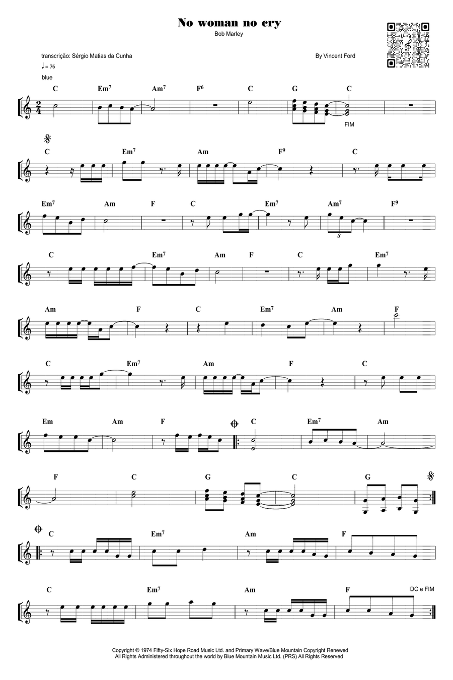 No Woman No Cry Piano scores gallery preview page 1