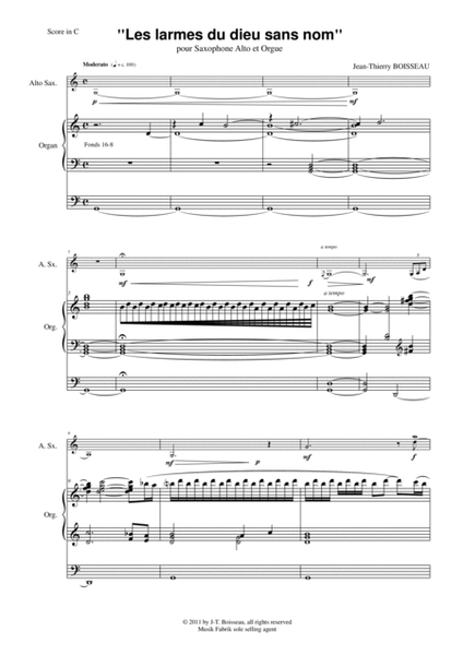 Jean-Thierry Boisseau : Les Larmes du Dieu Sans Nom for alto saxophone and organ