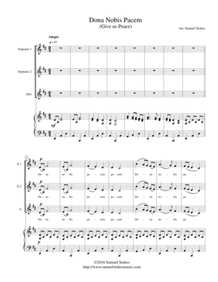 Dona Nobis Pacem (Give Us Peace) - for SSA choir with piano accompaniment