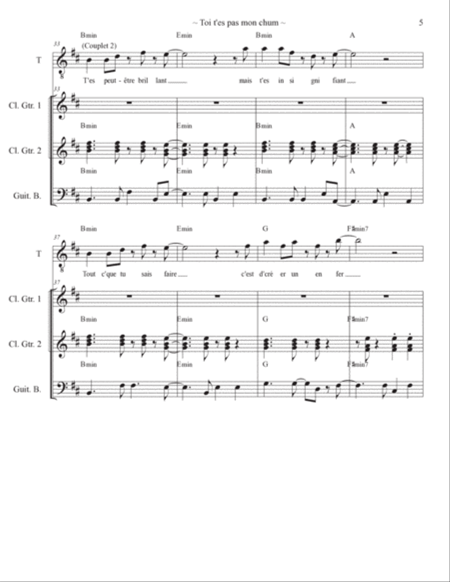 Toi t'es pas mon chum ! Electric Guitar scores gallery preview page 5