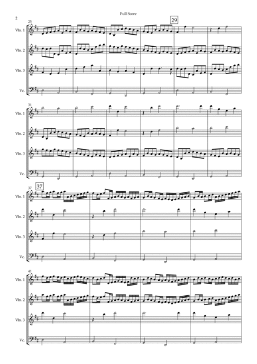 Canon in D Major (Johann Pachelbel) for 3 Violins and Cello (Original) String Quartet scores gallery preview page 2