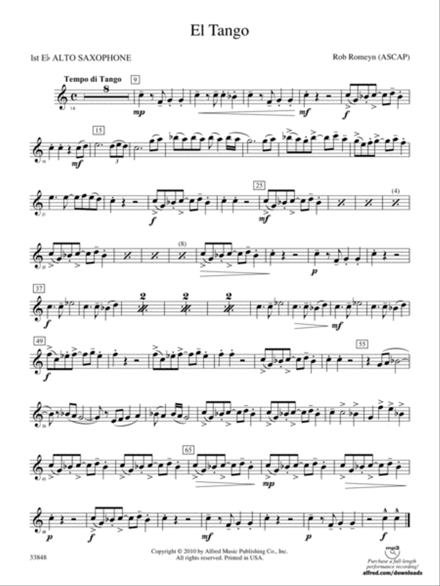 El Tango: E-flat Alto Saxophone Concert Band scores gallery preview page 1