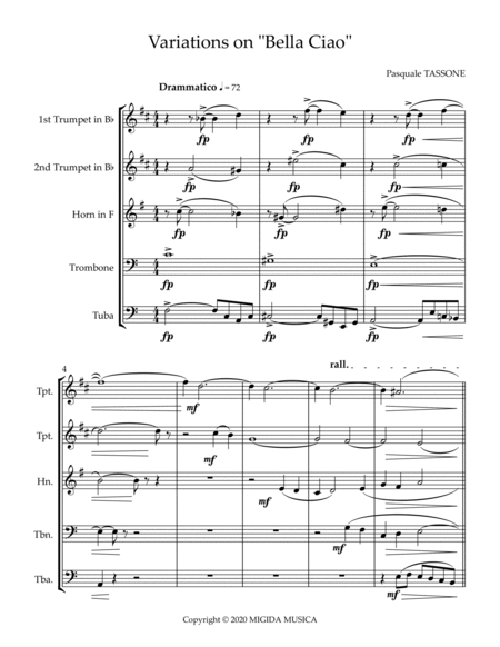 "Bella Ciao" Variations for Brass Quintet image number null
