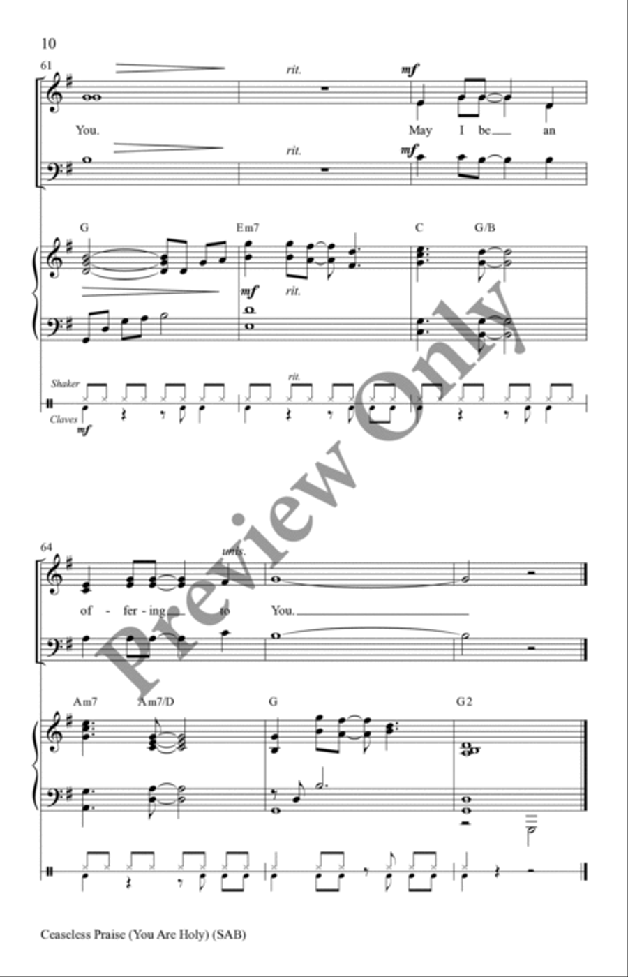 Ceaseless Praise (You Are Holy) SAB 3-Part scores gallery preview page 9