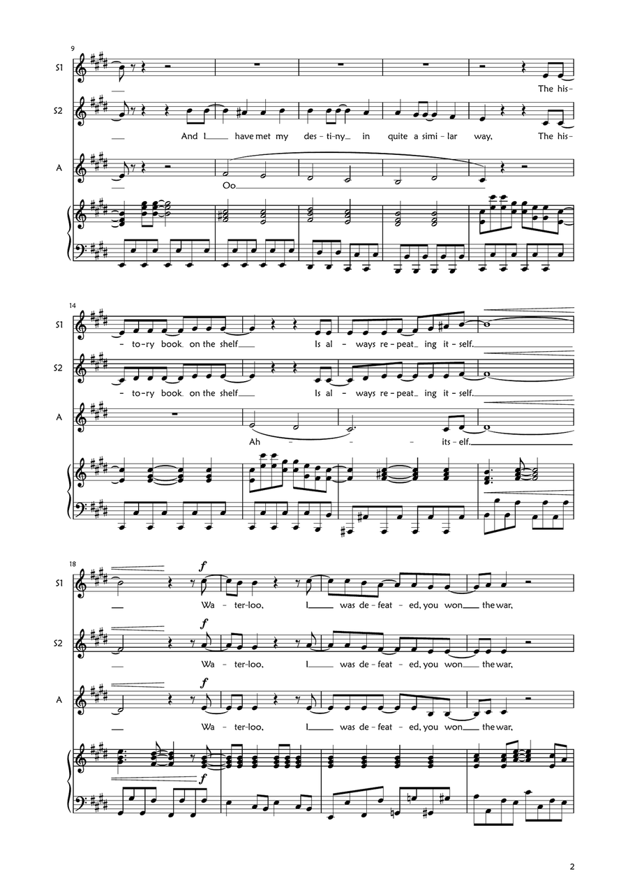 Medley: Waterloo with Thank You For The Music, Chiquitita, and Money, Money, Money SSA scores gallery preview page 2