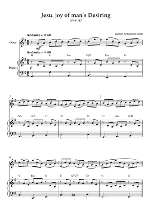Jesu, Joy of Man's Desiring for Oboe and Piano (Arpeggios With Chords) - Score and Parts