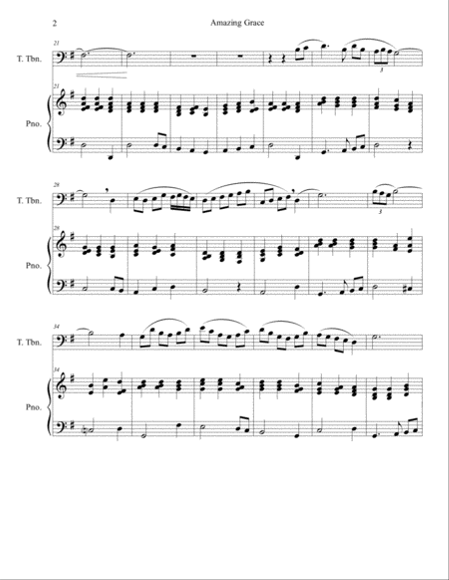 Amazing Grace - for Trombone and Piano Piano scores gallery preview page 2