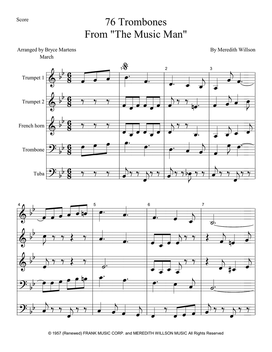 Seventy Six Trombones Horn scores gallery preview page 1
