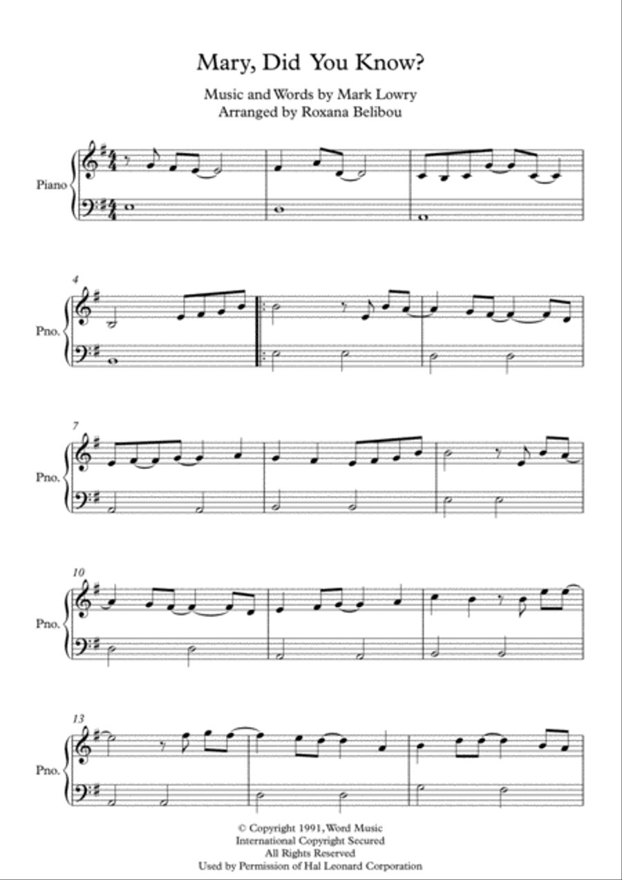 Mary, Did You Know? Easy Piano scores gallery preview page 1