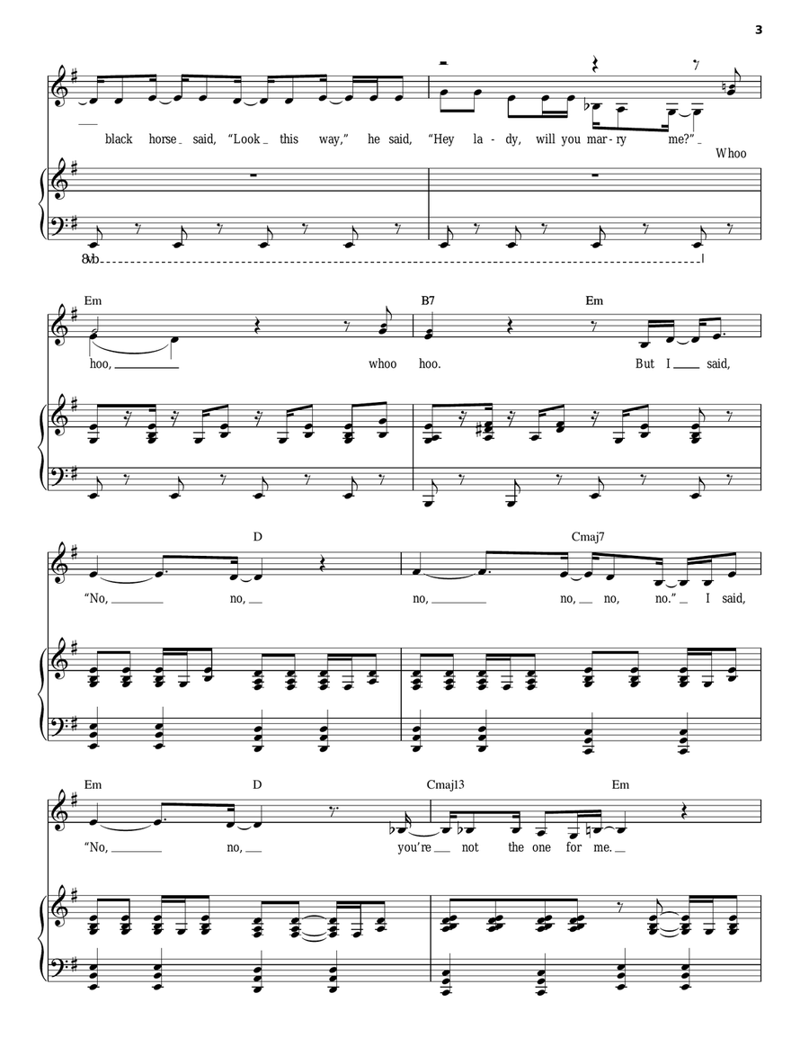 Black Horse And The Cherry Tree Piano, Vocal scores gallery preview page 3