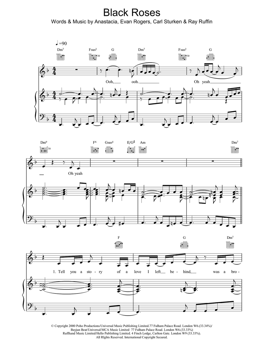 Black Roses Piano, Vocal, Guitar scores gallery preview page 1
