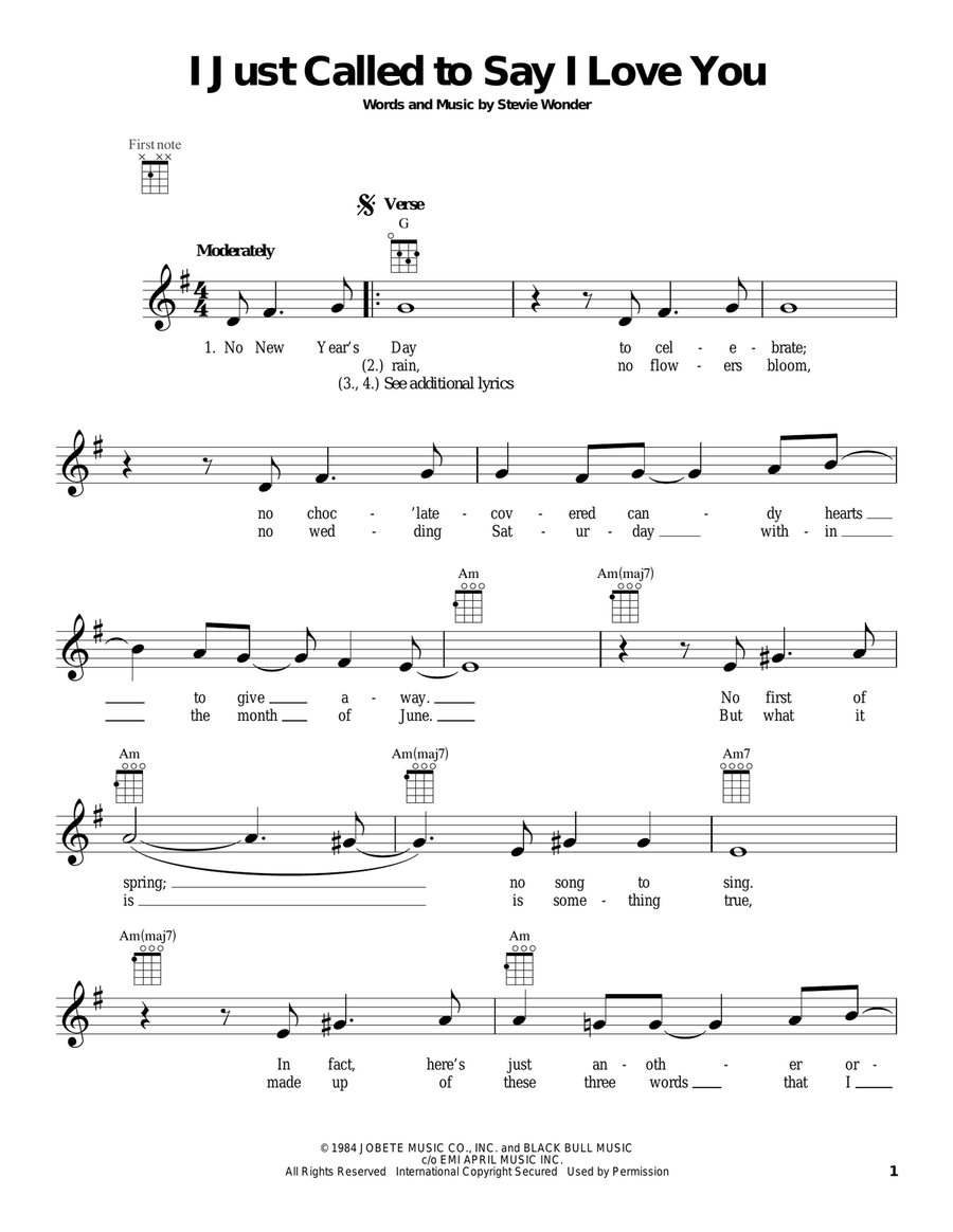 I Just Called To Say I Love You Ukulele scores gallery preview page 1
