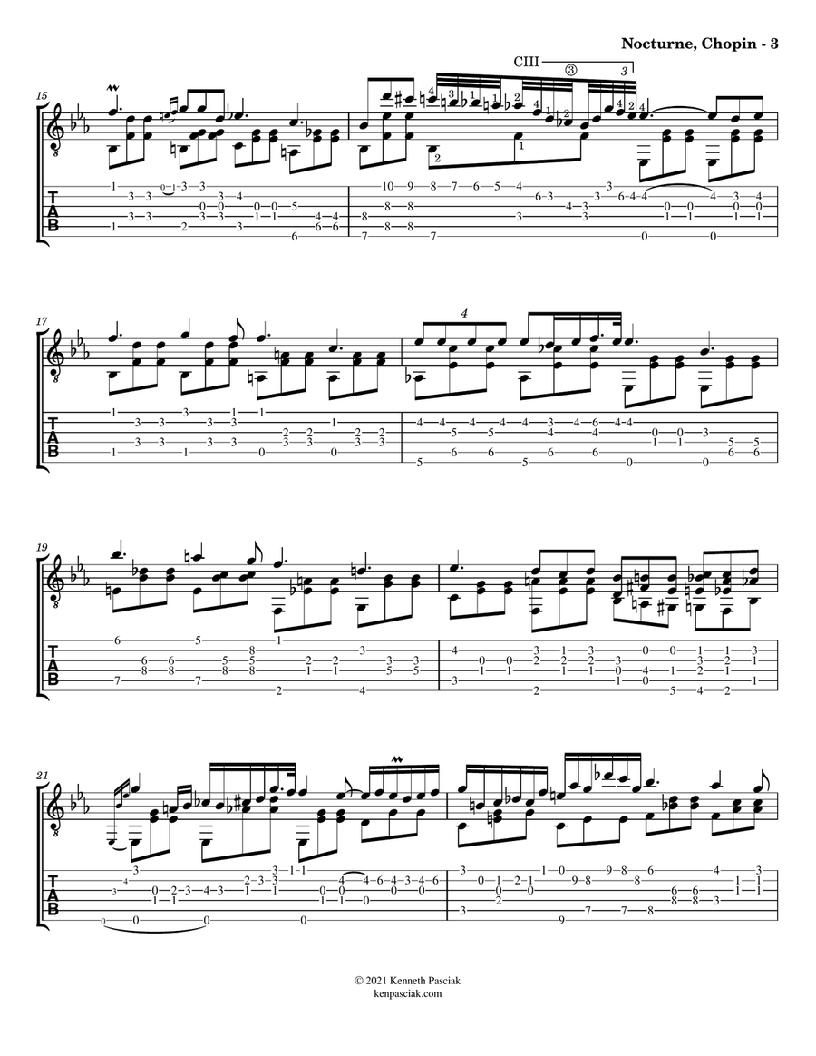 Nocturne in E Flat by Chopin (for Solo Guitar) Acoustic Guitar scores gallery preview page 5
