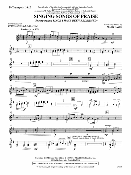 Singing Songs of Praise: 1st & 2nd B-flat Trumpets