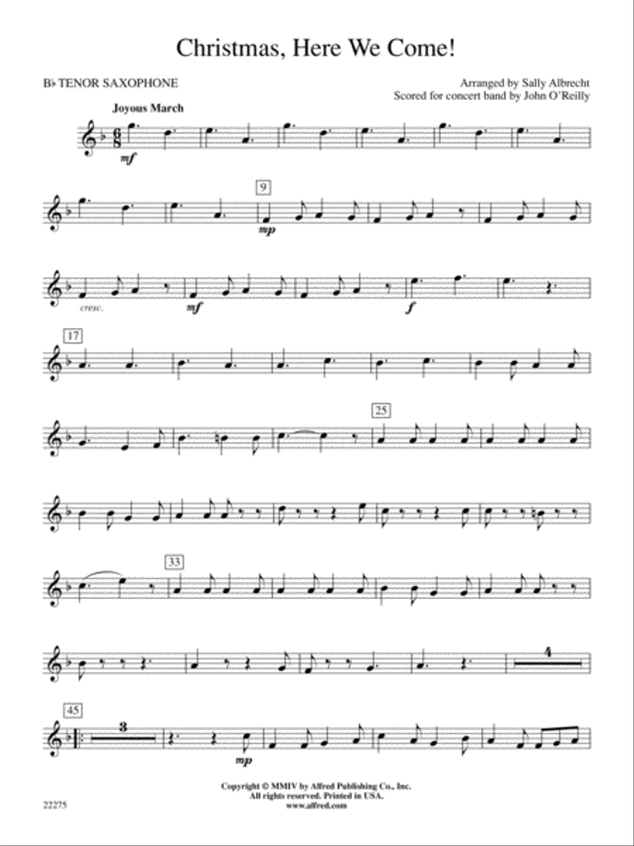 Christmas, Here We Come!: B-flat Tenor Saxophone Concert Band scores gallery preview page 1