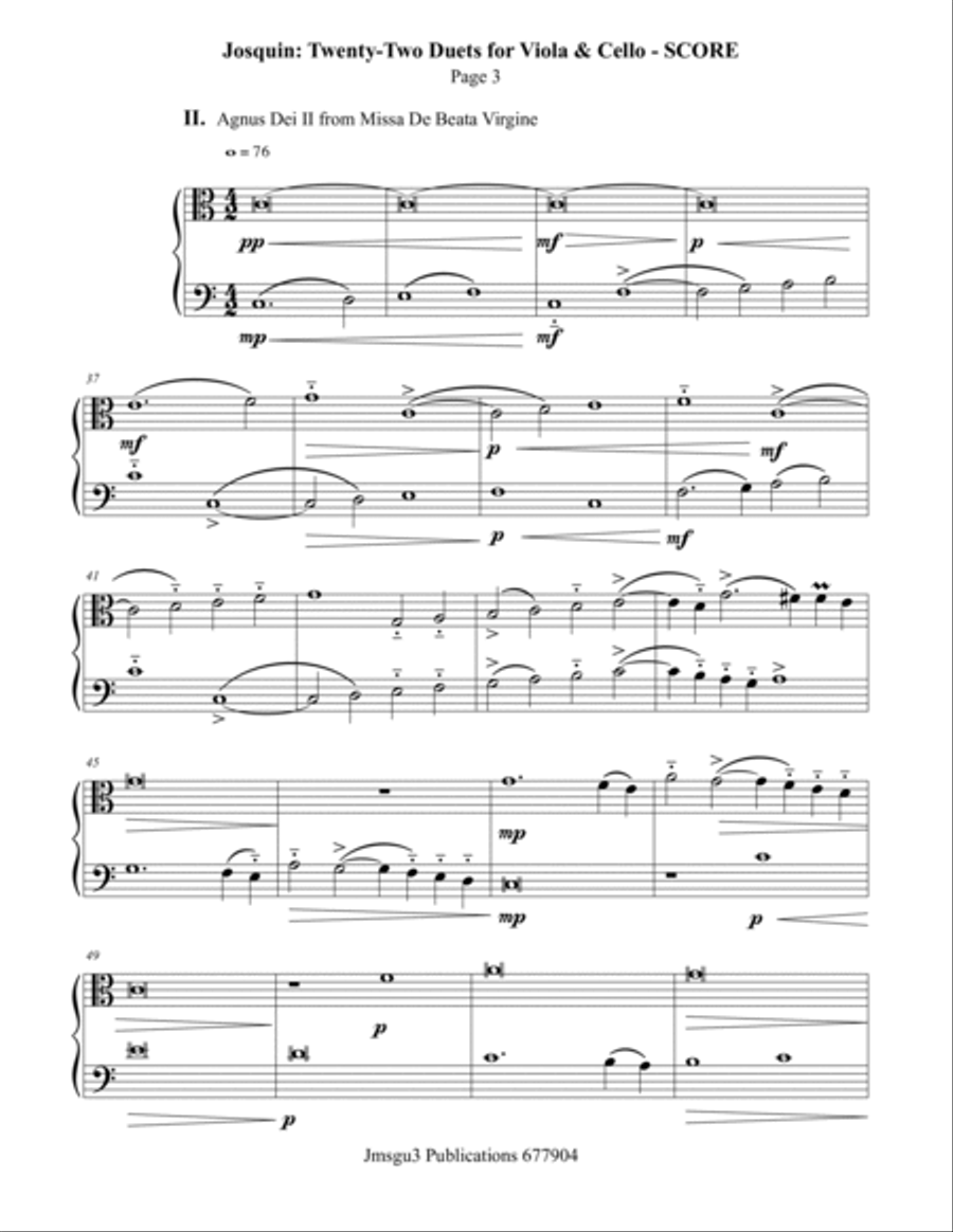Josquin: 22 Duets for Viola and Cello String Duet scores gallery preview page 3