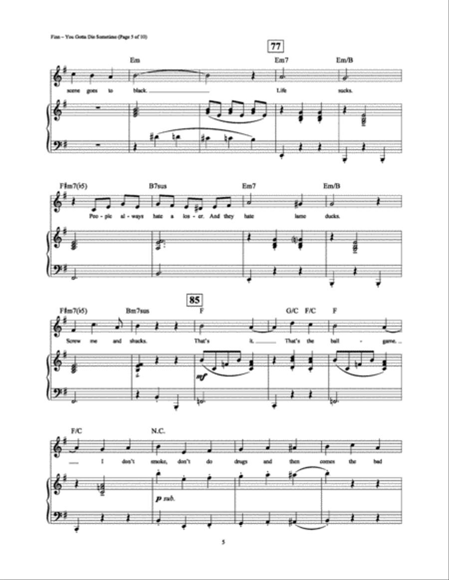 You Gotta Die Sometime Piano, Vocal, Guitar scores gallery preview page 5
