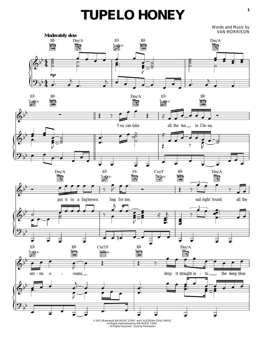 Tupelo Honey Tupelo Honey Piano, Vocal, Guitar scores gallery preview page 1