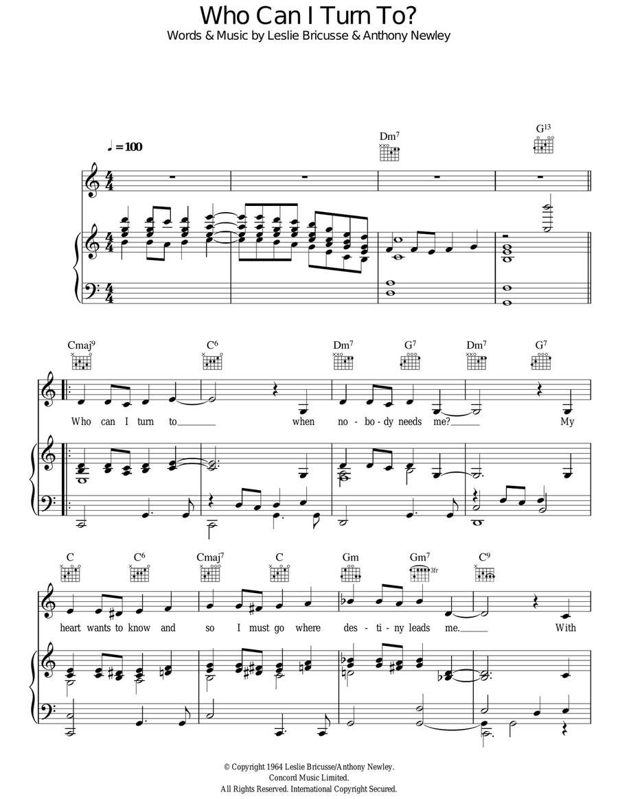 Who Can I Turn To (When Nobody Needs Me) Guitar scores gallery preview page 1