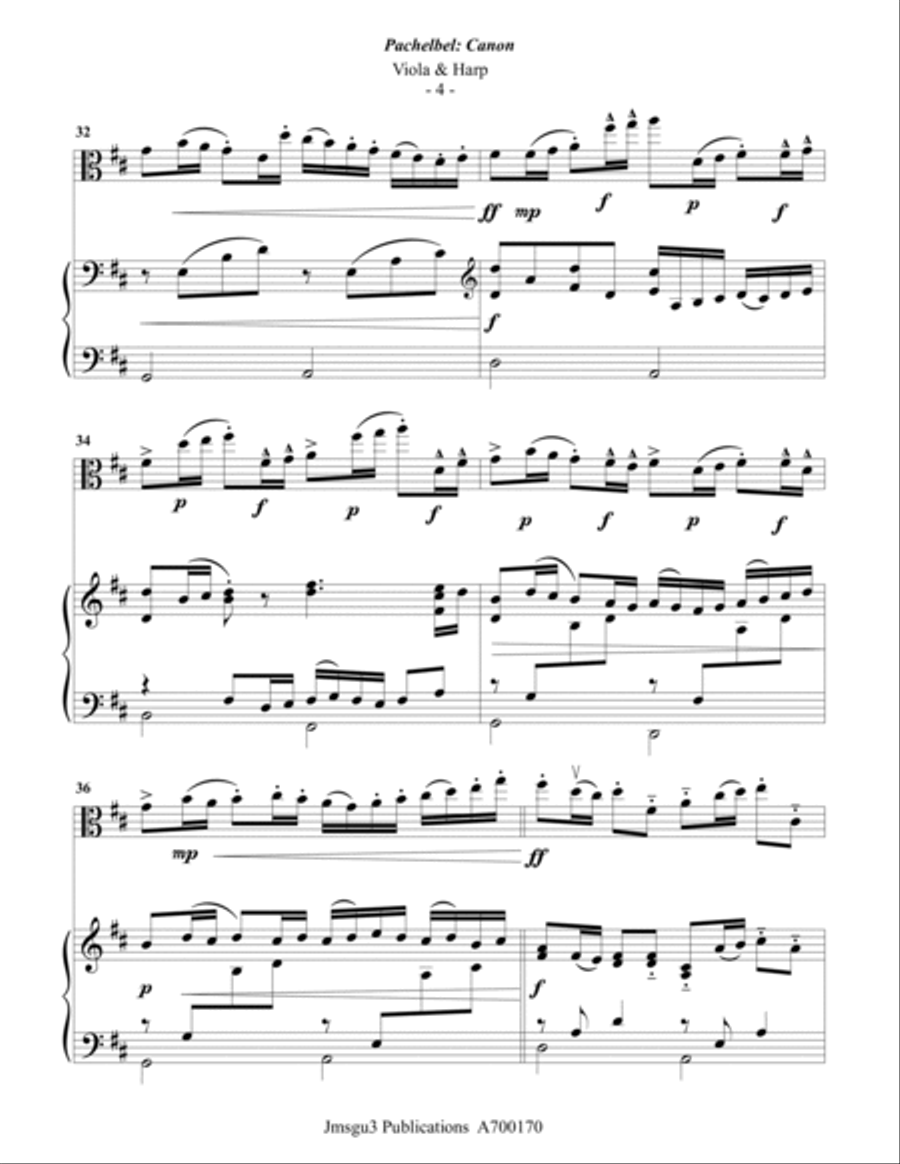 Pachelbel: Canon in D for Viola and Harp String Duet scores gallery preview page 4