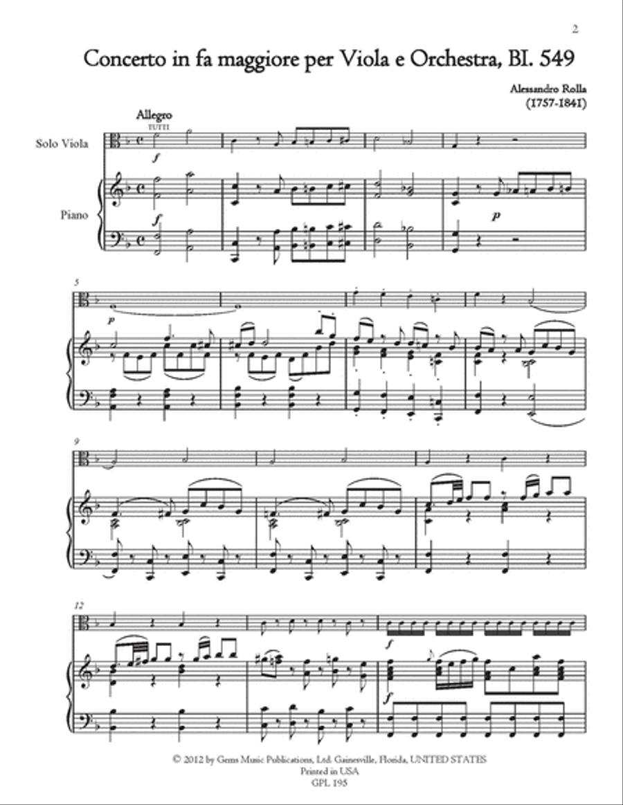 Concerto in fa maggiore, BI. 549 Viola e Orchestra Viola scores gallery preview page 2