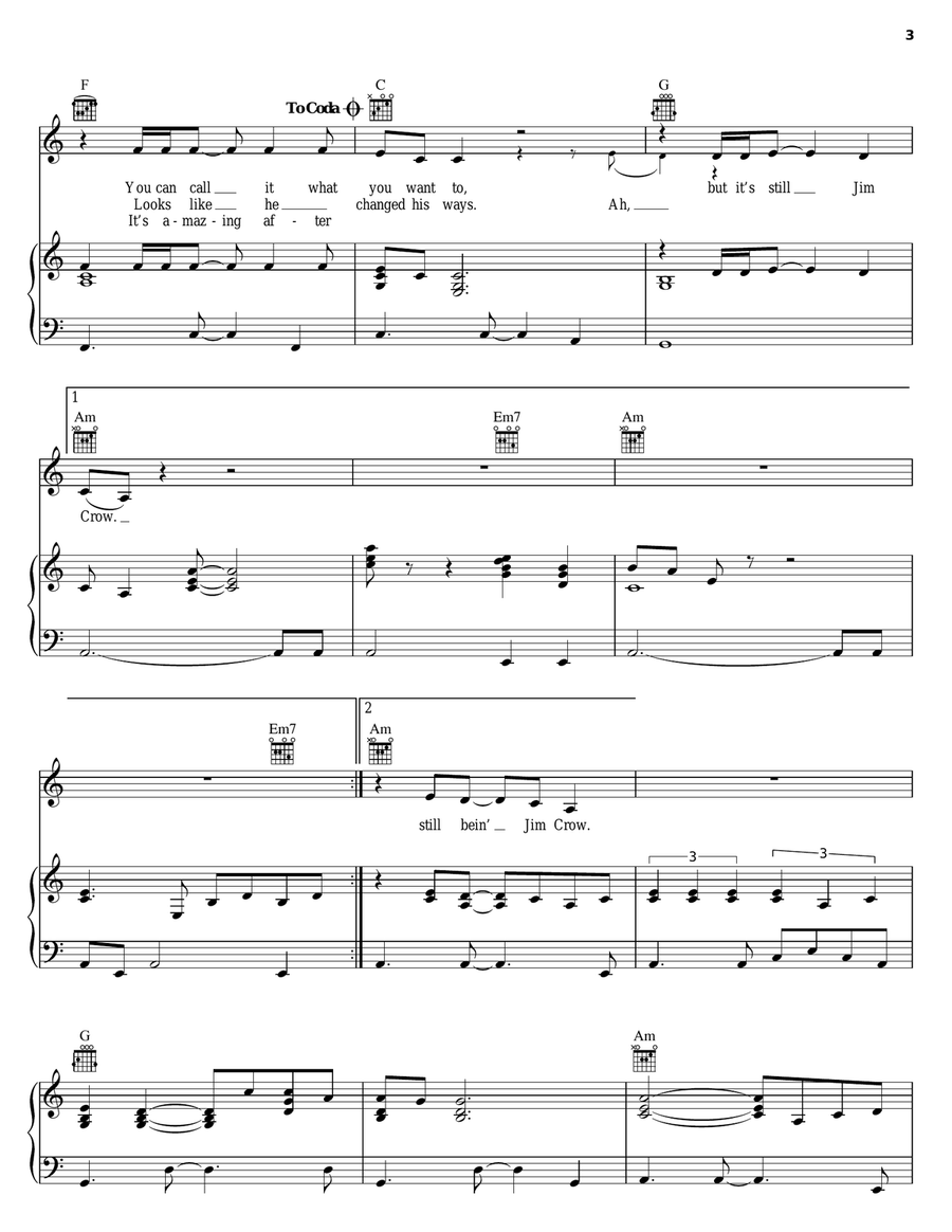 Jim Crow Piano, Vocal, Guitar scores gallery preview page 3
