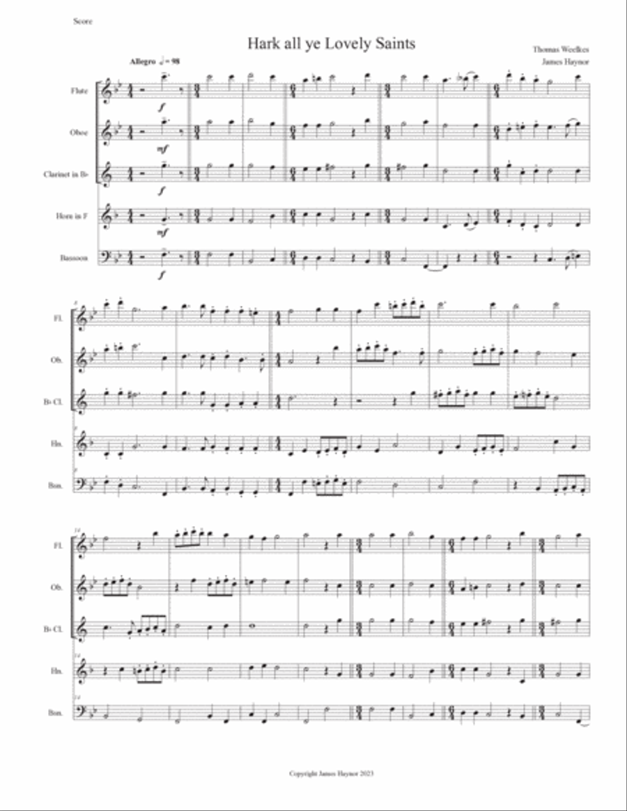 Hark all ye Lovely Saints for Woodwind Quintet Woodwind Quintet scores gallery preview page 3