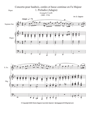 Concerto pour haubois, cordes et basse continue en Fa Majeur Orgue 1. Preludio (Adagio)