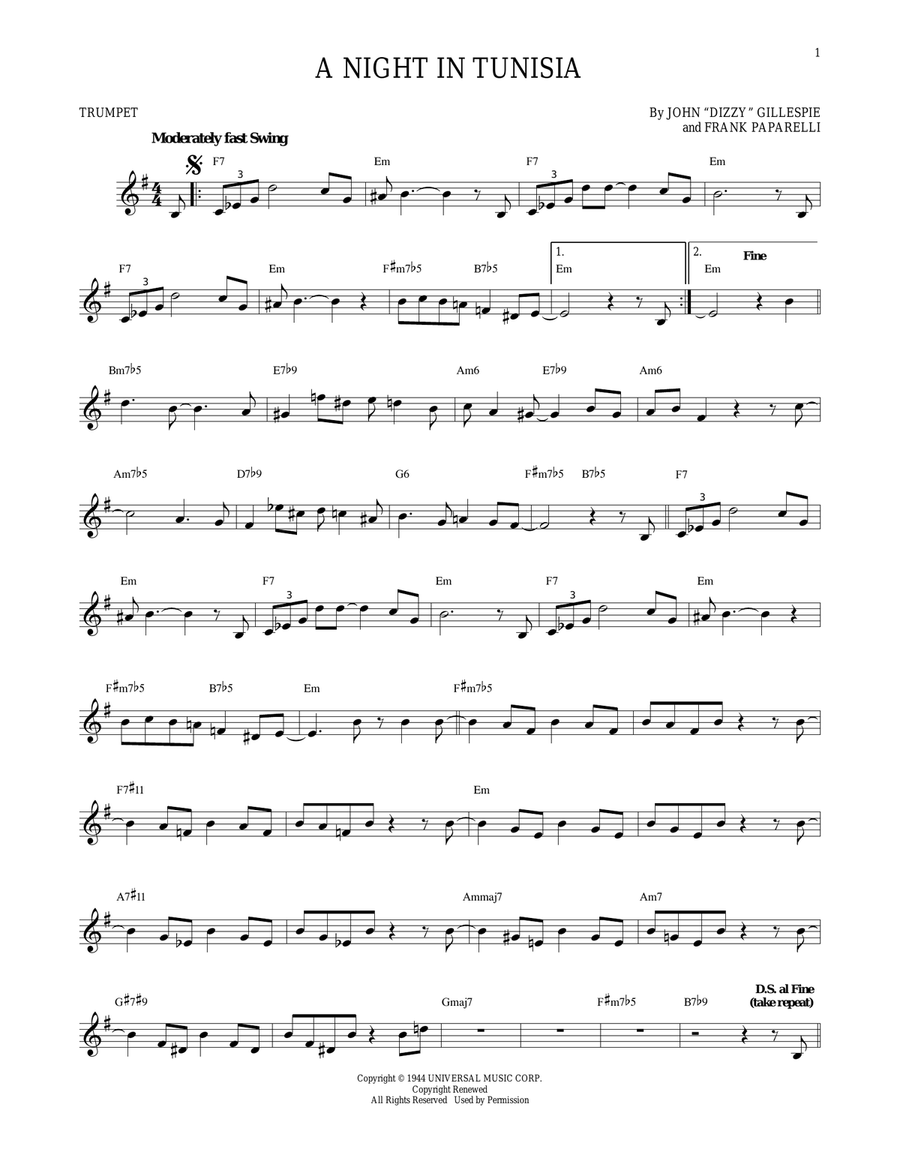 A Night In Tunisia A Night In Tunisia Trumpet Solo scores gallery preview page 1