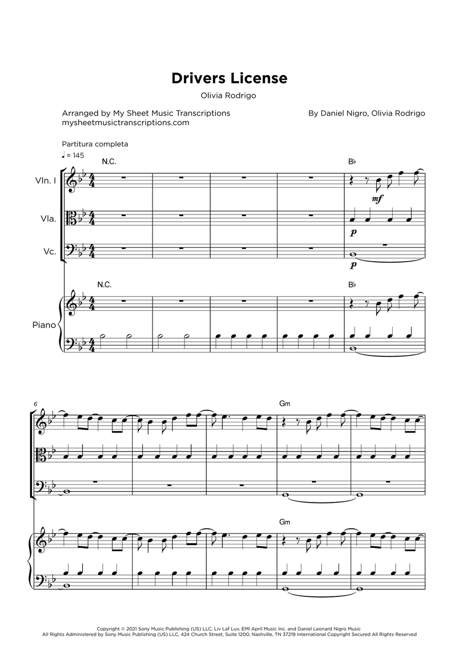 Drivers License Cello scores gallery preview page 1
