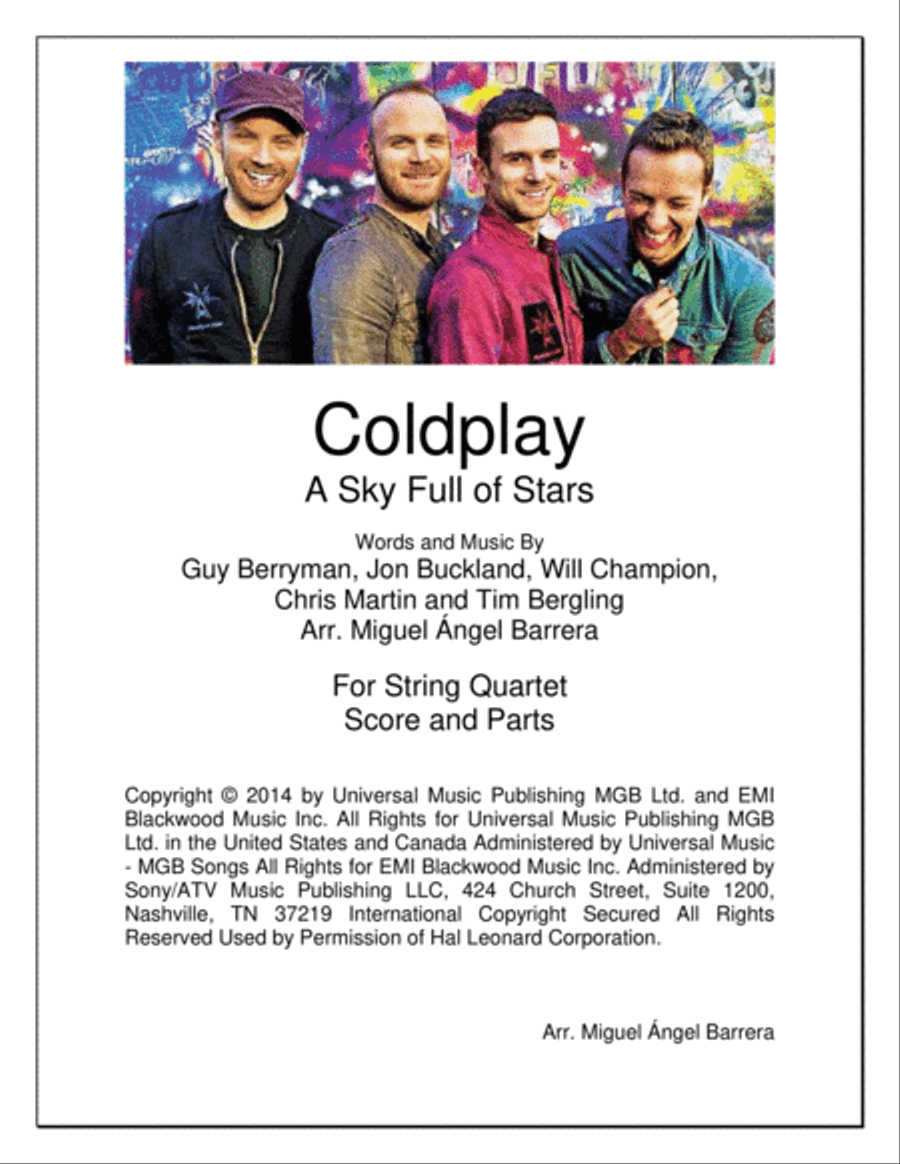 A Sky Full Of Stars String Quartet scores gallery preview page 1