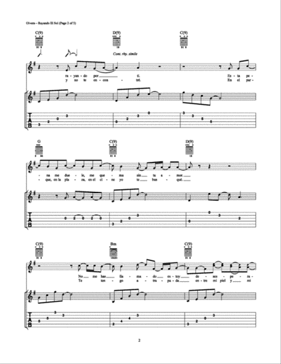 Rayando el Sol Electric Guitar scores gallery preview page 2