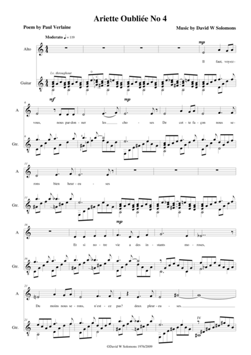Ariette Oubliee No 4 for alto and guitar image number null