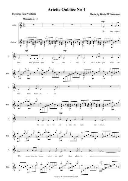 Ariette Oubliee No 4 for alto and guitar image number null