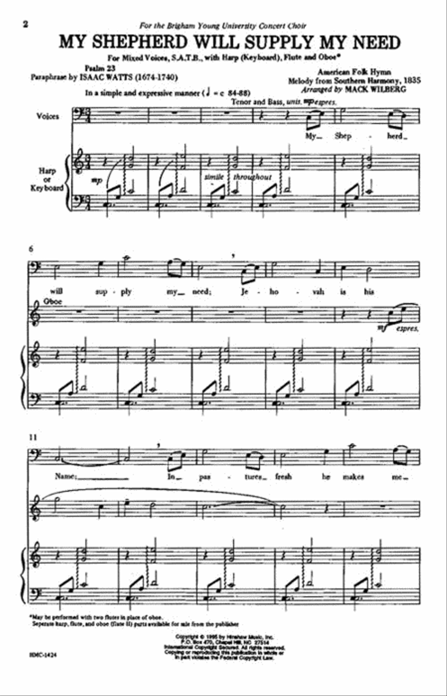 My Shepherd Will Supply My Need 4-Part scores gallery preview page 2