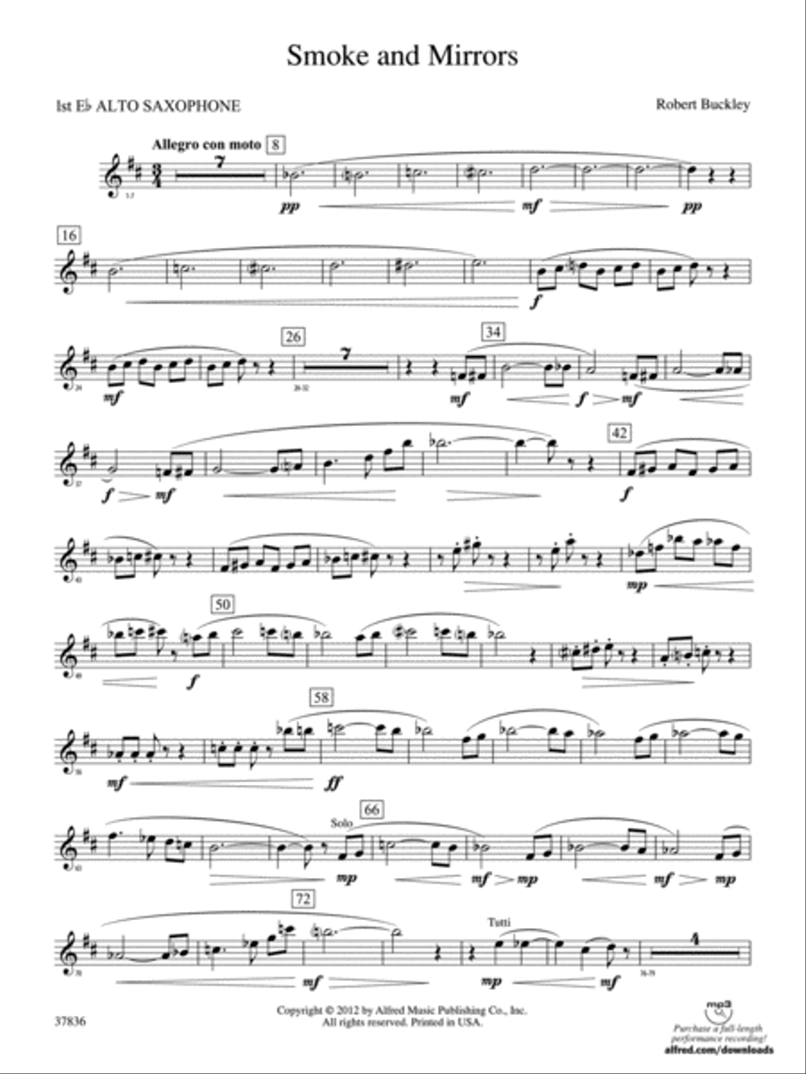 Smoke and Mirrors: E-flat Alto Saxophone Concert Band scores gallery preview page 1