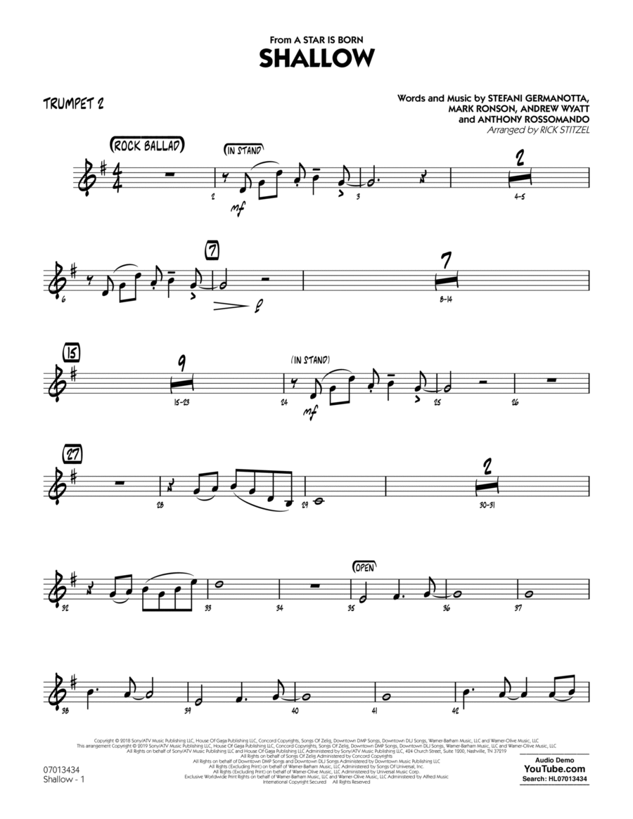 Shallow (from A Star Is Born) (arr. Rick Stitzel) - Trumpet 2