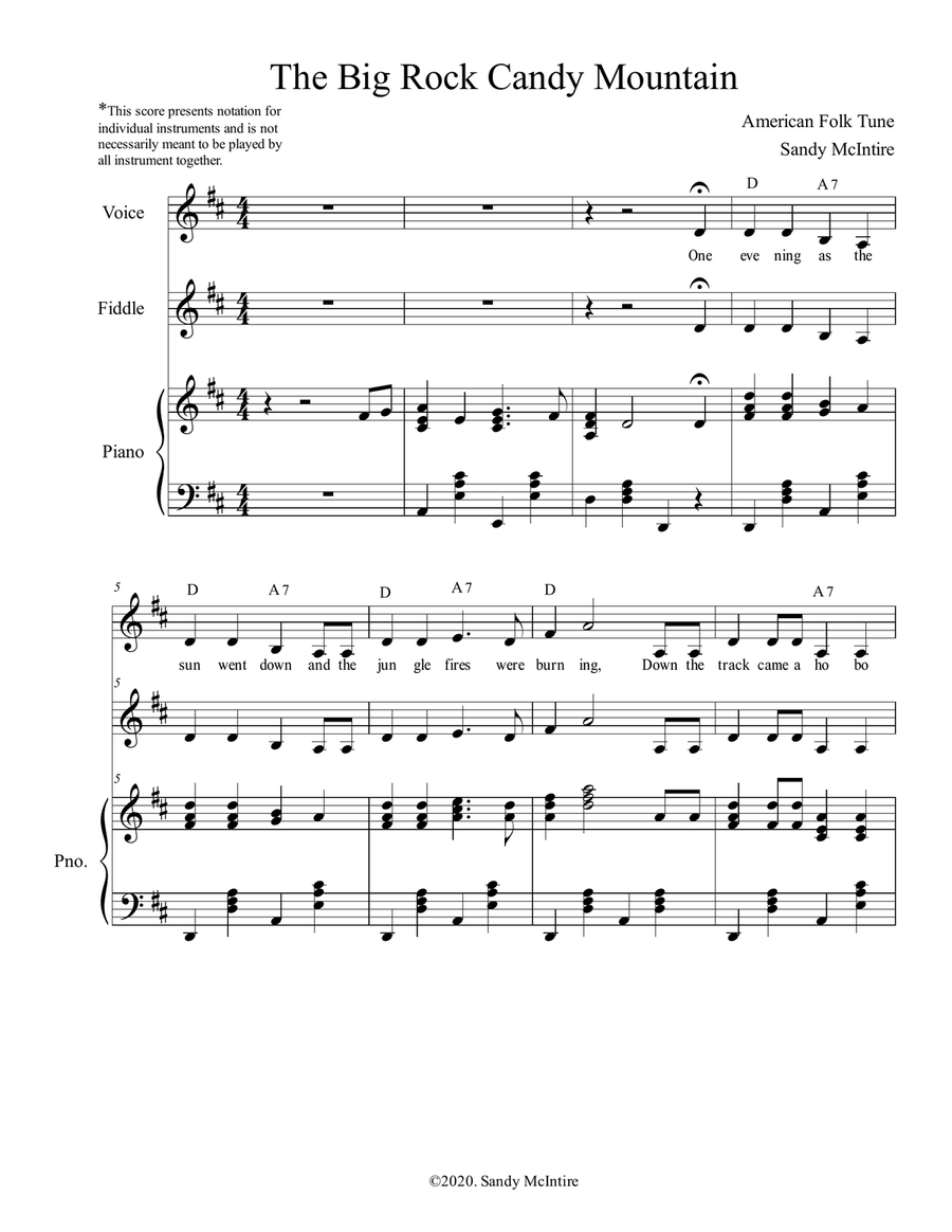 The Big Rock Candy Mountain Piano, Vocal scores gallery preview page 1