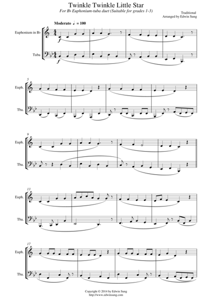 Twinkle Twinkle Little Star (for Euphonium(Bb Treble)-Tuba duet, suitable for grades 1-3) image number null