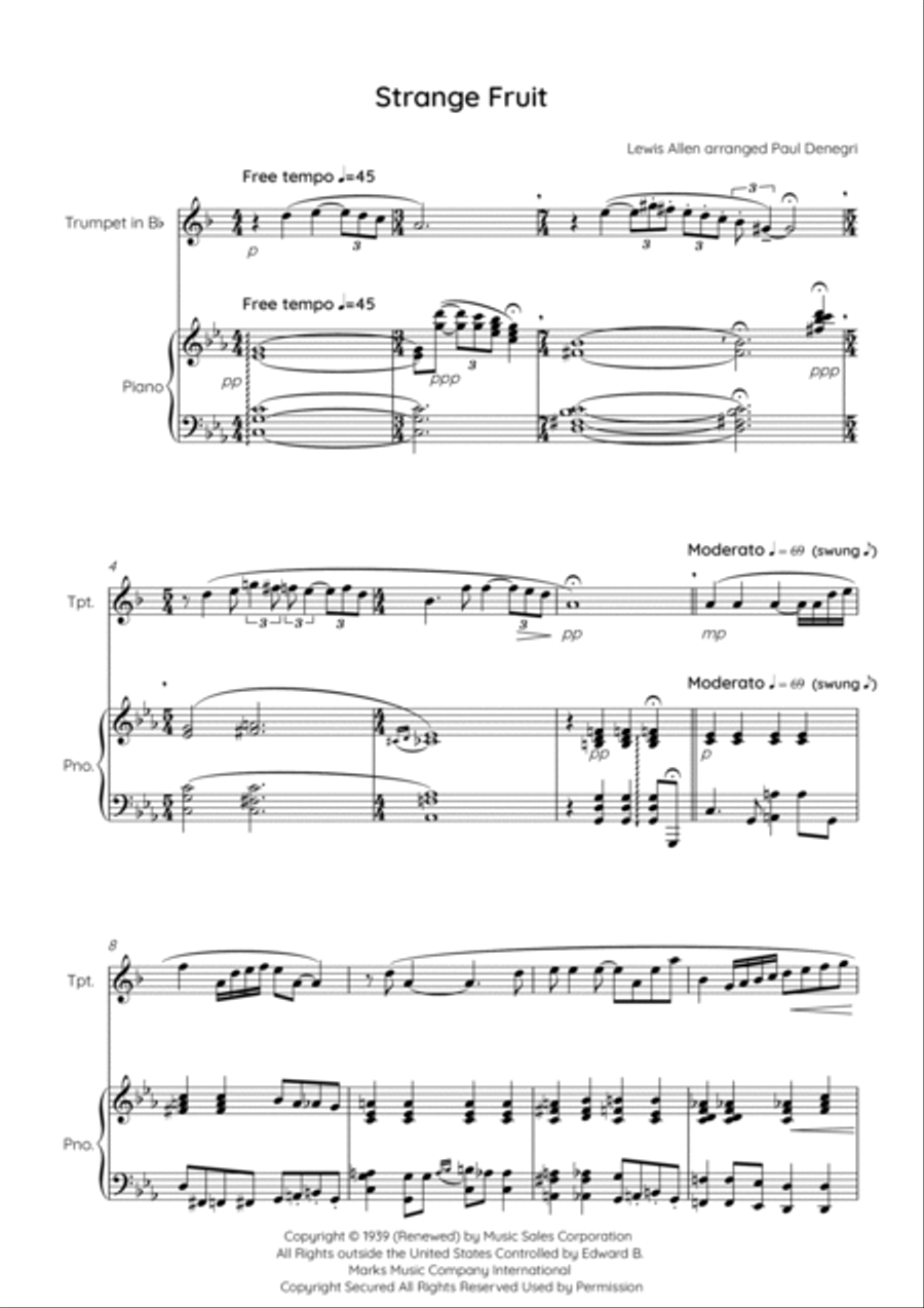 Strange Fruit Trumpet Solo scores gallery preview page 3