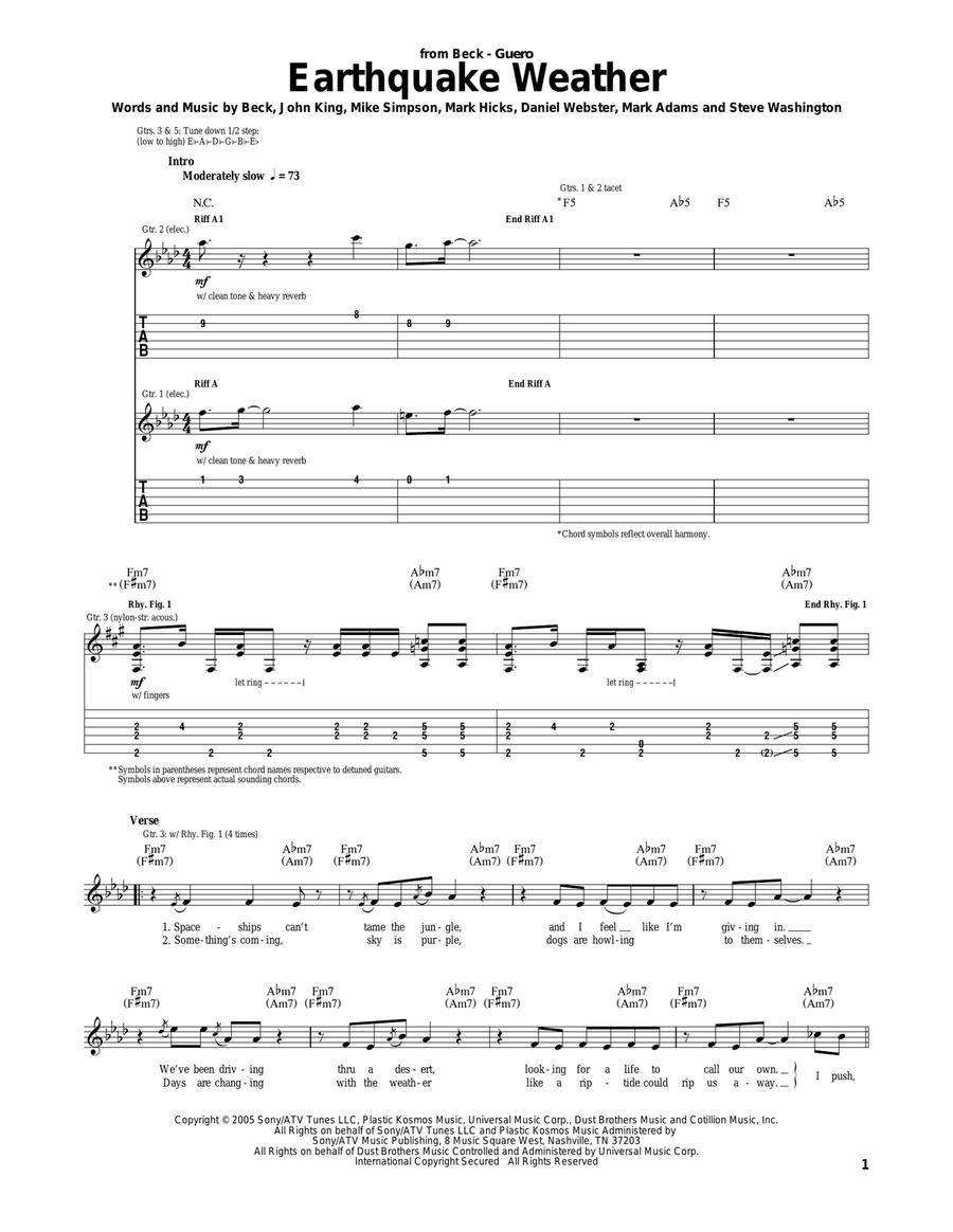 Earthquake Weather Earthquake Weather Acoustic Guitar scores gallery preview page 1
