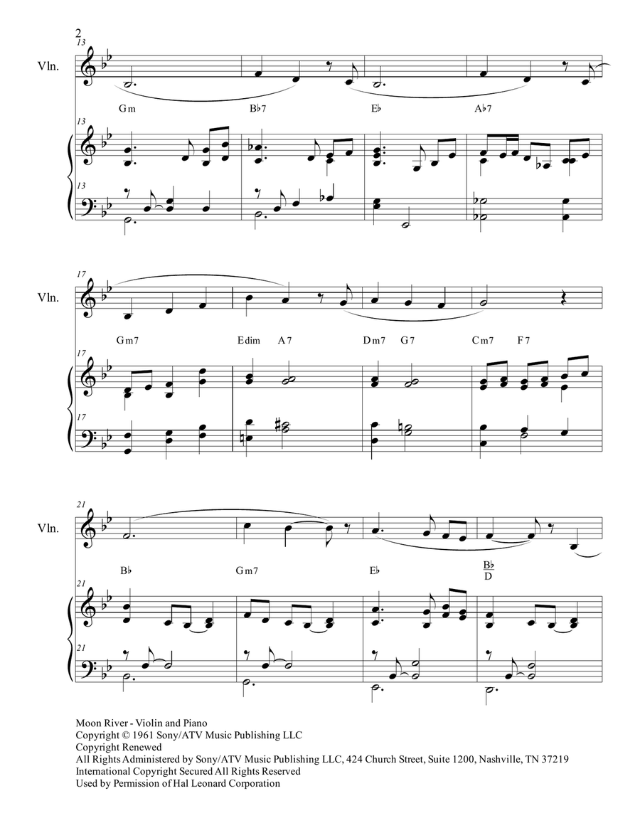 Moon River Violin Solo scores gallery preview page 2