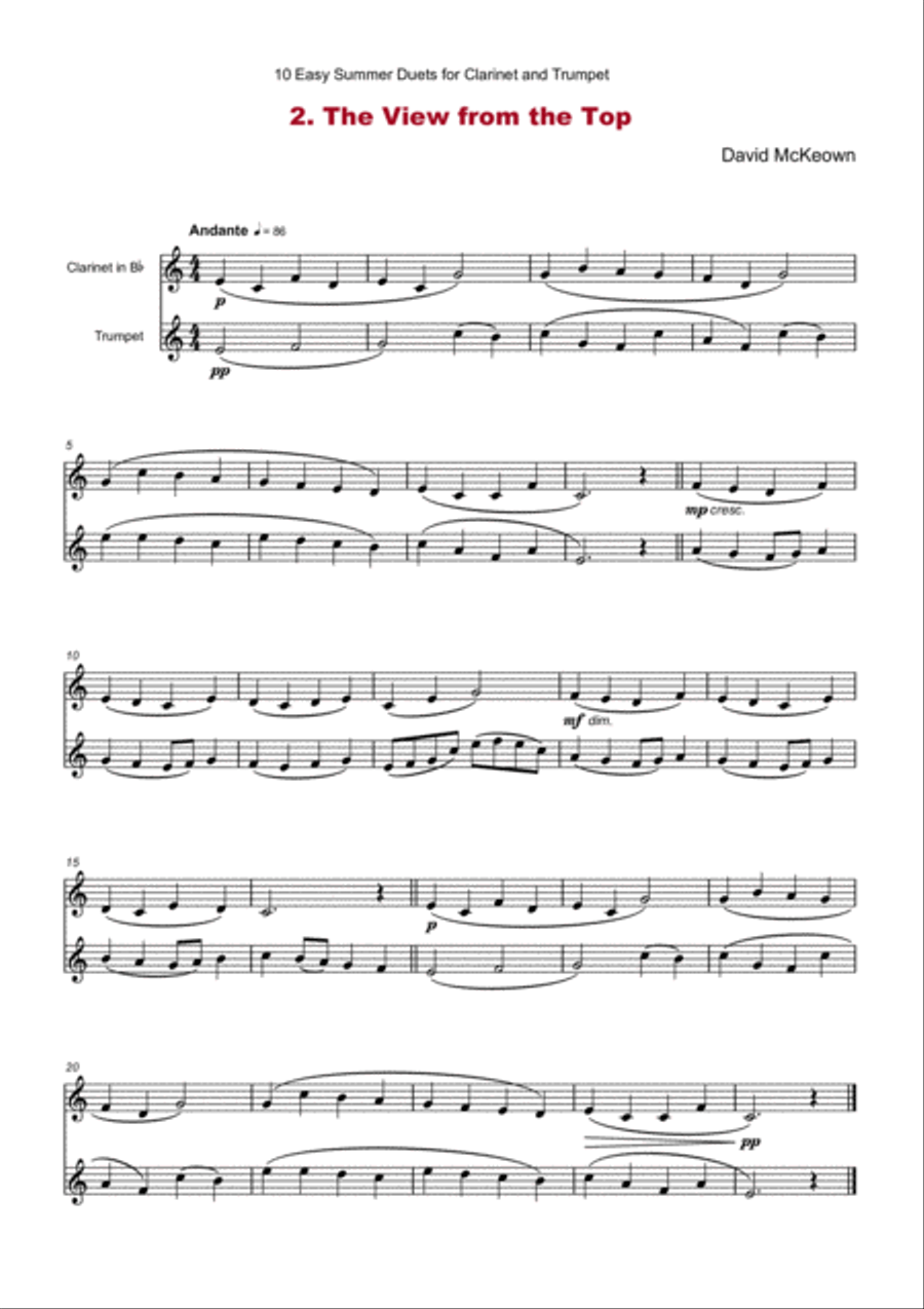 10 Easy Summer Duets for Clarinet and Trumpet Clarinet scores gallery preview page 4